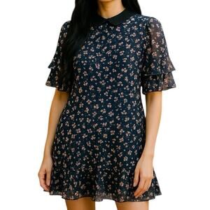 CeCe Luxe Floral Bohemian Ruffle Dress Midnight Bloom NWT Size M